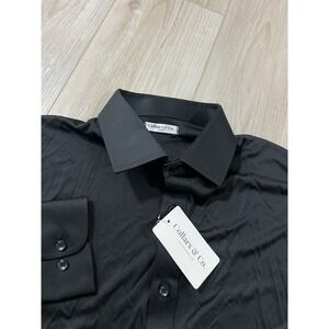 Collars And Co Mens Long Sleeve Dress Button  Shirt Solid Black Size Large